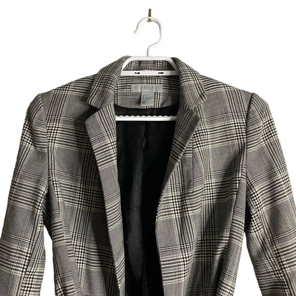 H&M Women's Black and White Plaid Belted Blazer Jacket - Picture 2 of 7